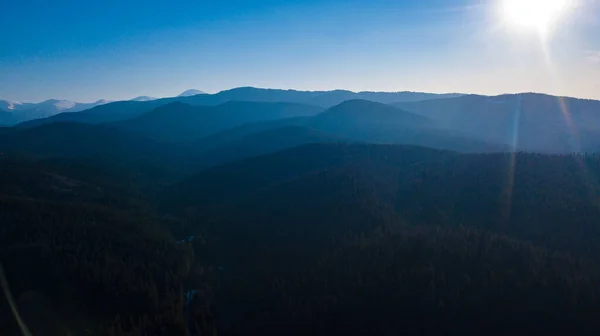 Cárpatos Montanhas Paisagem Pinheiro Floresta Agulhas Aérea Fotografia — Fotografia de Stock