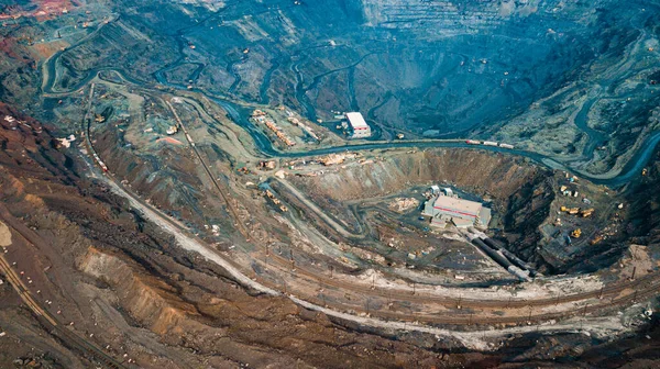 Vue Aérienne Exploitation Minière Minerai Fer Panorama Une Mine Ciel — Photo