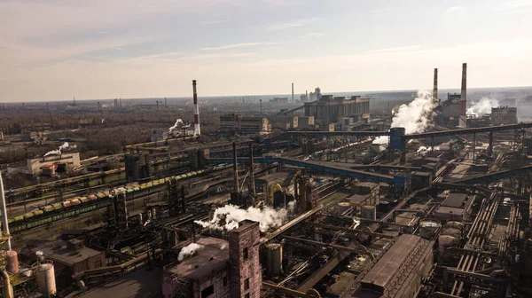 Fábrica Ferro Metalúrgica Ecologia Aço Fuma Poluição Tubos Indústria Vista — Fotografia de Stock