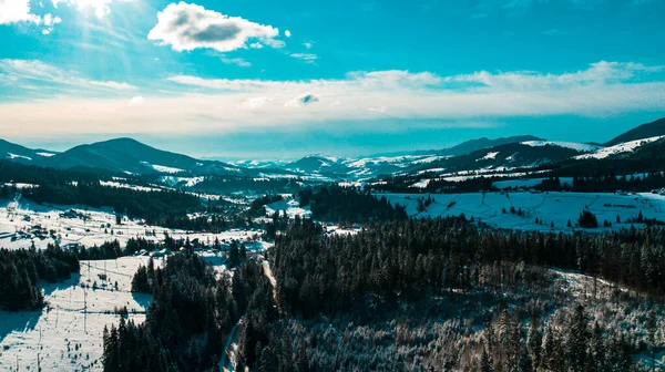 Karpaten Winter Gebirge Luftaufnahme Panorama — Stockfoto