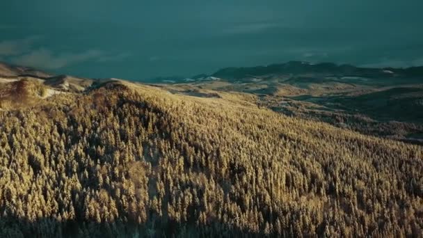 Летный Зимний Пейзаж Закате Cinematic Quality Footage Uhd Вид Воздуха — стоковое видео