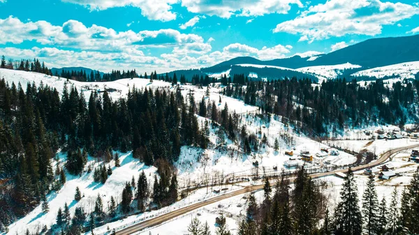 Karpaterna Bergskedja Panorama Vinter Antenn Utsikt Vacker Utsikt — Stockfoto