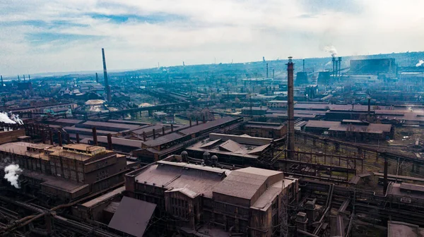 Metallurgische Produktionsanlage Voller Zyklus Rauch Aus Rohren Schlechte Ökologie Luftaufnahmen — Stockfoto