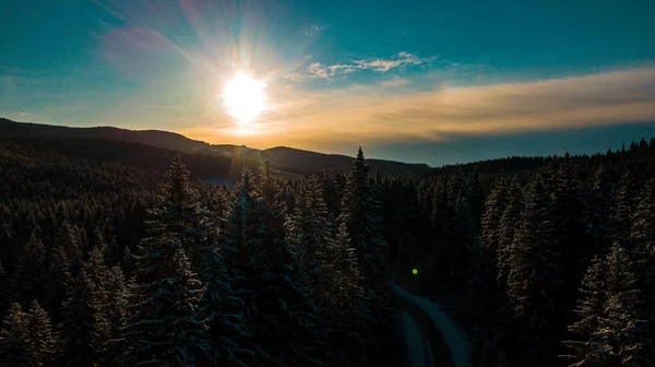 Karpat Dağları Kış Aralığı Hava Fotoğrafçılığı Panoraması — Stok fotoğraf