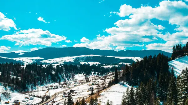 Карпатский Хребет Панорама Зимний Вид Воздуха Прекрасный Вид — стоковое фото