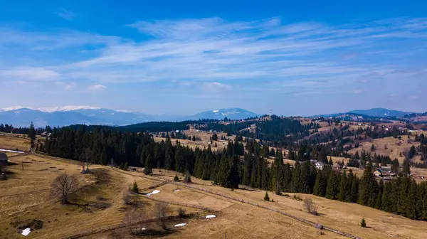 Alpské Vesnice Osídlení Domu Vrcholu Horské Letecké Fotografie Karpaty Ukrajina — Stock fotografie