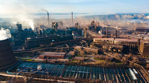 Metallurgische Produktionsanlage Voller Zyklus Rauch Aus Rohren Schlechte Ökologie Luftaufnahmen — Stockfoto