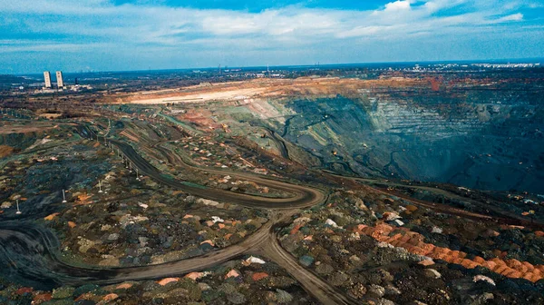 Vista Aérea Minería Mineral Hierro Panorama Una Mina Cielo Abierto — Foto de Stock