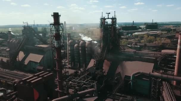 Planta Metalúrgica Metalurgia Acero Humo Tuberías Ecología Antena Video — Vídeos de Stock