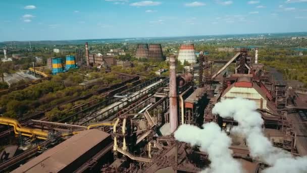 Metalúrgica Planta Aço Metalurgia Fumaça Tubos Ecologia Aérea Vídeo — Vídeo de Stock