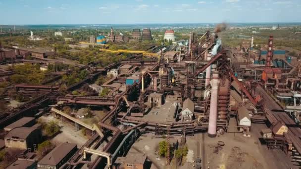 Metallurgical Plant Steel Metallurgy Smoke Pipes Ecology Aerial Video — Stock Video