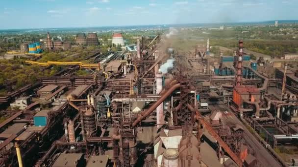 Metallurgical Plant Steel Metallurgy Smoke Pipes Ecology Aerial Video — Stock Video