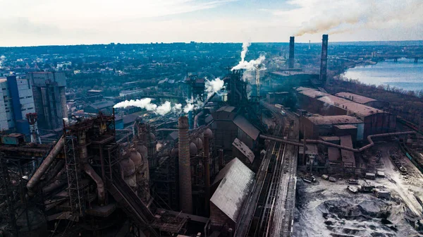 Metallurgische Produktionsanlage Voller Zyklus Rauch Aus Rohren Schlechte Ökologie Luftaufnahmen — Stockfoto