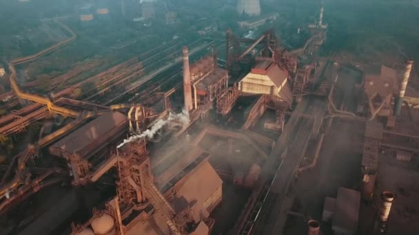 Industry Metallurgical Plant Sunrise Bad Ecology Chimney Smoke Aerial — Stock Video