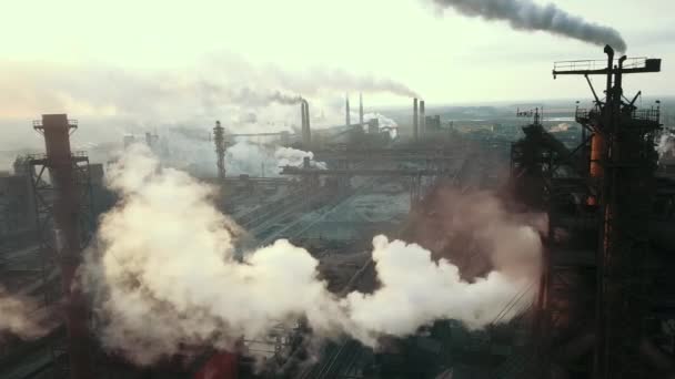 Industry Metallurgical Plant Sunrise Bad Ecology Chimney Smoke Aerial — Stock Video