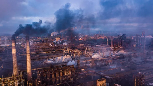 Industry Metallurgical Plant Dawn Smoke Smog Emissions Bad Ecology Aerial — Stock Photo, Image