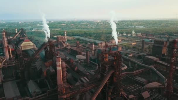 Industrial Production Plant Metallurgical Steel Aerial Video Smoke Chad Pipes — Stock Video