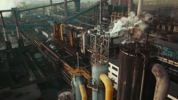 Industrial Production Plant Metallurgical Steel Aerial Video Smoke Chad Pipes — Stock Video