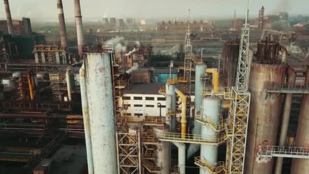 Planta Producción Industrial Acero Metalúrgico Vídeo Aéreo Humo Chad Tuberías — Vídeo de stock