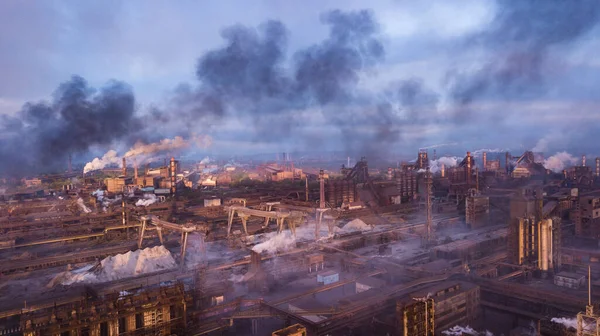 Industry Metallurgical Plant Dawn Smoke Smog Emissions Bad Ecology Aerial — Stock Photo, Image