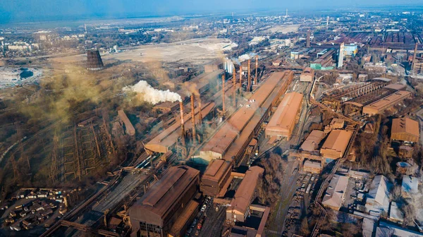 Metallurgische Produktionsanlage Voller Zyklus Rauch Aus Rohren Schlechte Ökologie Luftaufnahmen — Stockfoto