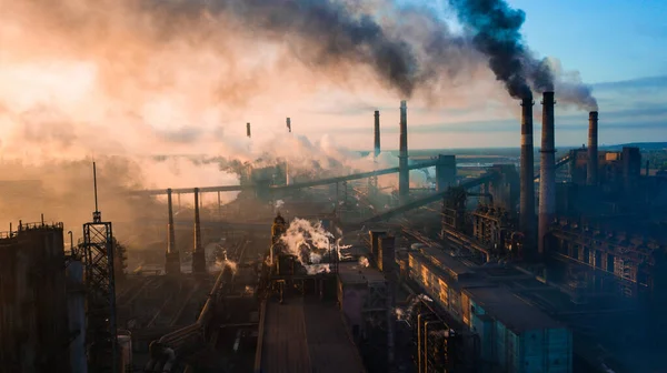 Industry Metallurgical Plant Dawn Smoke Smog Emissions Bad Ecology Aerial — Stock Photo, Image