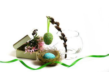 Beyaz bir arka plan bahar söğüt dalına