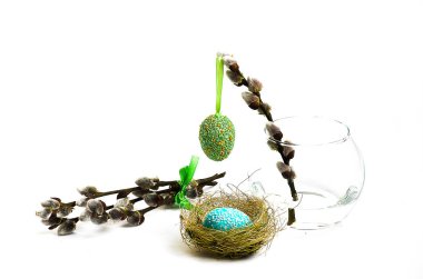 Beyaz bir arka plan bahar söğüt dalına