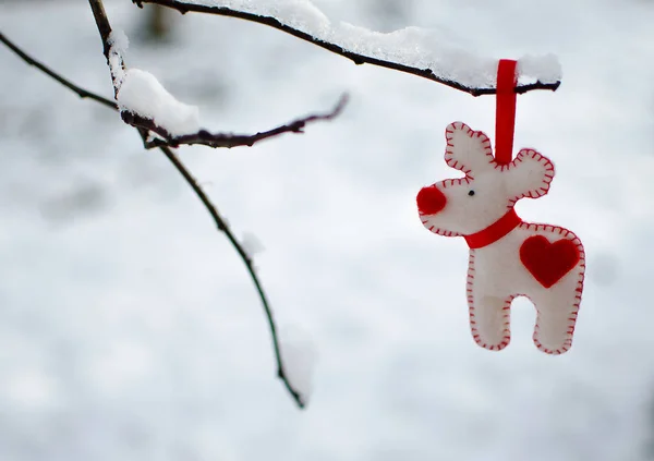 New Year's toys and white snow — Stock Photo, Image