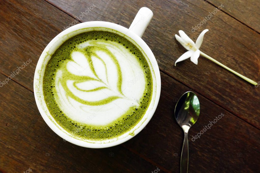 A cup of green tea matcha latte 