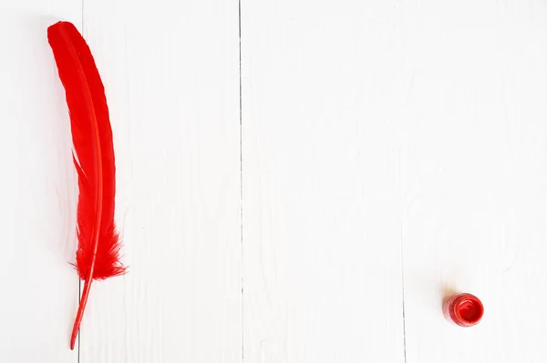 Pluma roja y tinta — Foto de Stock