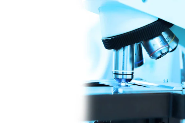 Close up shot of microscope at the blood laboratory — Stock Photo, Image