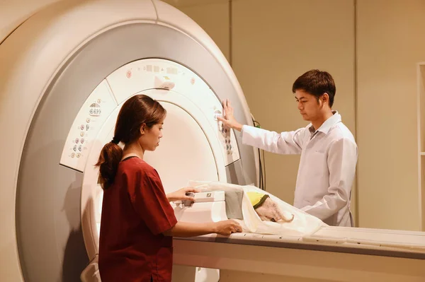 Mri スキャナー室で働く獣医医師 — ストック写真