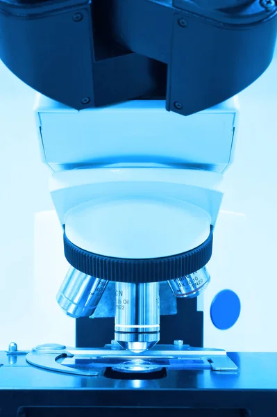 Close up shot of microscope at the blood laboratory — Stock Photo, Image