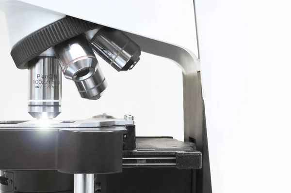 Close up shot of microscope at the blood laboratory — Stock Photo, Image