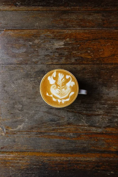Copa Café Latte Arte Sobre Fondo Madera —  Fotos de Stock