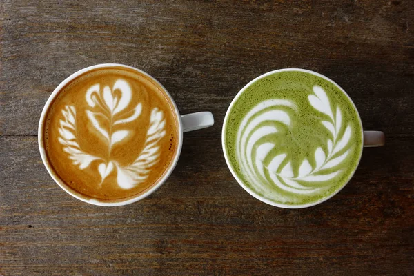 Egy Csésze Zöld Tea Matcha Latte Egy Csésze Latte Art — Stock Fotó