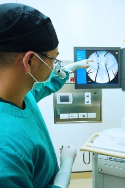 Veteriner cerrahlar ameliyathanede.