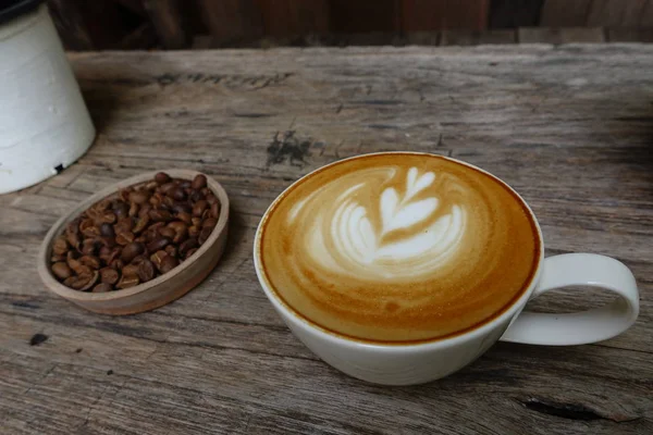 Tazza Caffelatte Art Caffè Sfondo Legno — Foto Stock