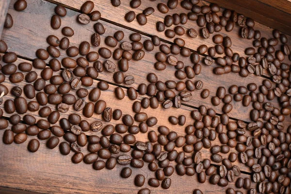 Close Coffee Beans Wooden Background — Stock Photo, Image