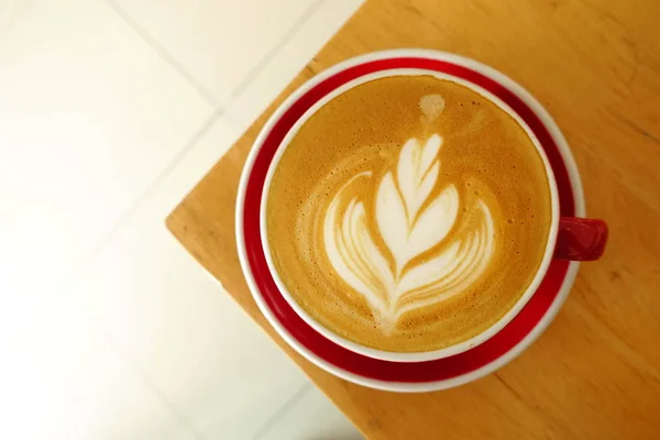 Cup Latte Art Coffee Wooden Background — Stock Photo, Image