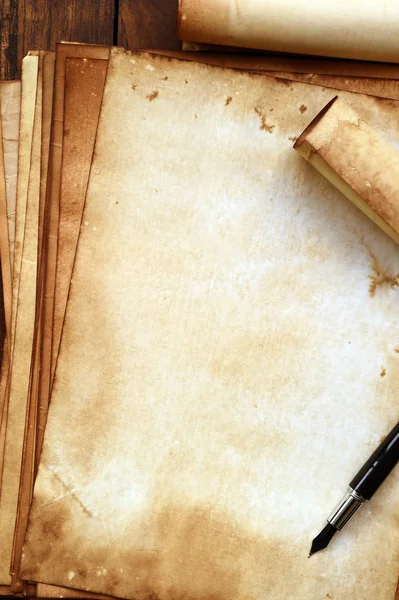 Stare Księgi Brązowy Drewno Tekstury Pióro Tła — Zdjęcie stockowe