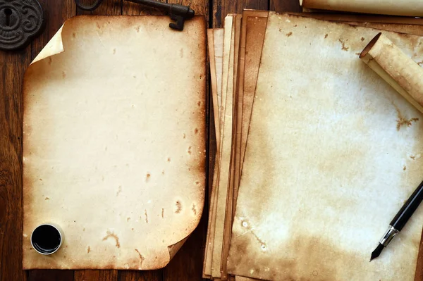Stará Kniha Hnědé Dřevo Textury Pero Inkoust — Stock fotografie
