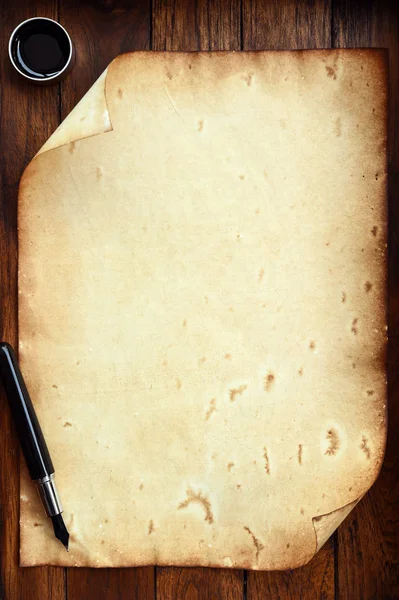 Stare Księgi Brązowy Drewno Tekstury Pióro Atrament — Zdjęcie stockowe
