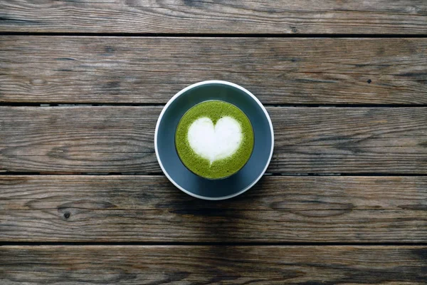 Cup Green Tea Matcha Latte Wooden Background — Stock Photo, Image