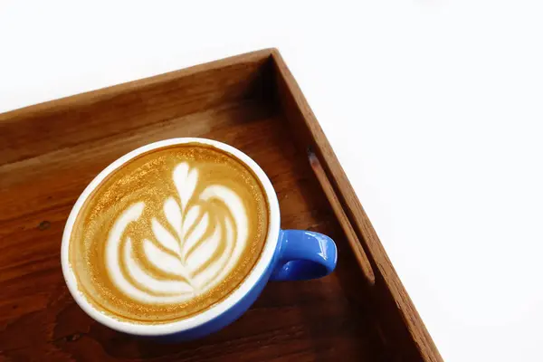 Una Taza Café Latte Arte Sobre Fondo Madera — Foto de Stock