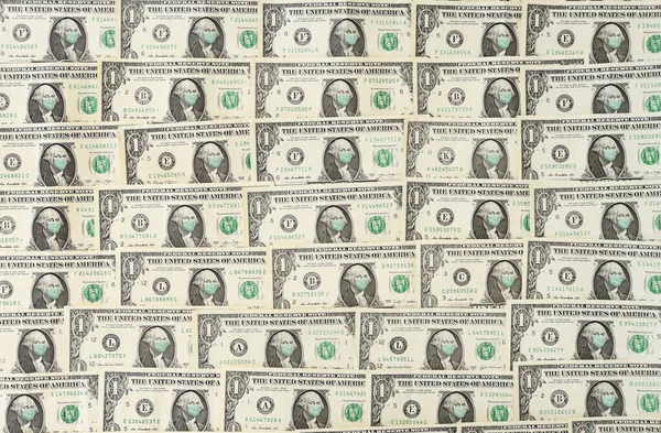 close up of one dollar money bill with face mask for background