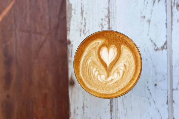 Καφέ Latte Art Ξύλινο Φόντο — Φωτογραφία Αρχείου