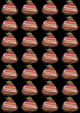 Çikolatalı puf keki. Çikolata kremalı ve büyük olgun böğürtlenli, kırmızı üzümlü, yaban mersinli.