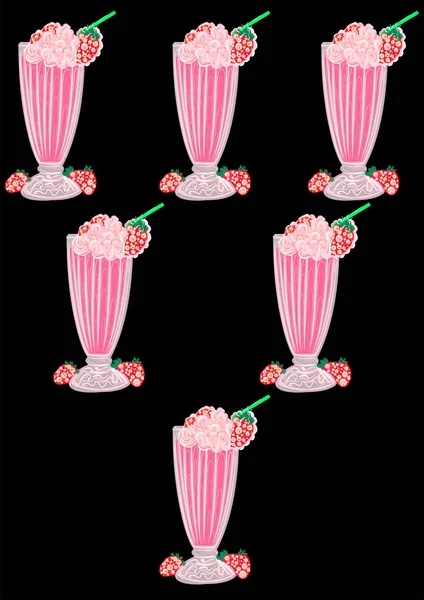 Milkshake Baga Rosa Copo Alto Com Palhas Para Bebidas Decoradas — Fotografia de Stock